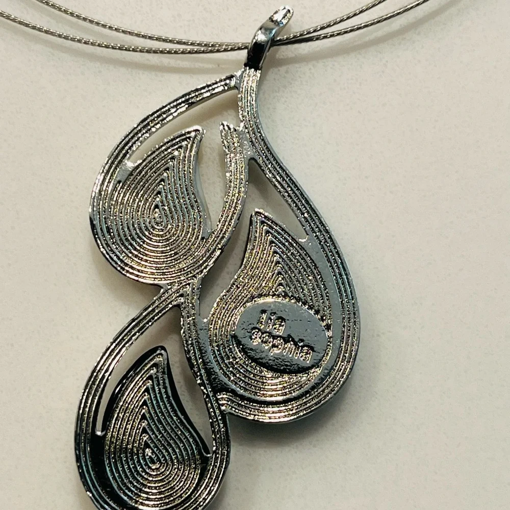 Lia Sophia Tear Drop Two Toned Silver and Black Abalone Mother of Pearl and Onyx - Picture 4 of 8